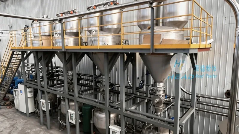 Sistema di trasporto pneumatico con polvere di cacao